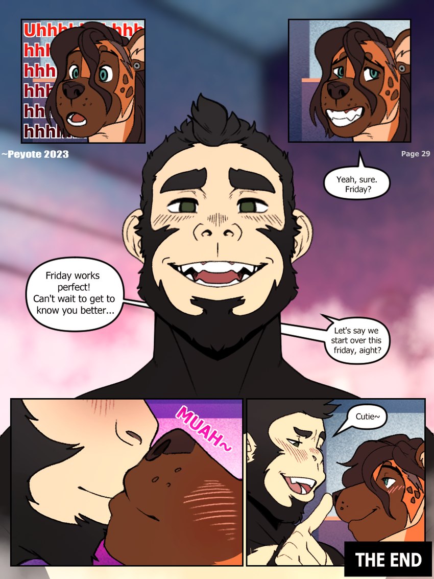 affectionate after_oral after_oral_penetration after_orgasm after_sex aftercare anthro apologetic apology bathing beard black_body black_fur blush blush_lines boop brown_body brown_fur bully cleaning_up cocky cocky_smile comic_panel delinquent dialogue dominant dominant_anthro dominant_male duo ear_piercing ear_ring enemies_to_lovers eye_contact facial_hair flirting forgiveness french_kissing fur green_eyes grin gym happy jock kissing looking_at_another looking_at_partner male male/male manly markings muscular muscular_anthro muscular_male nose_boop nude nude_anthro nude_male piercing proposition propositioning reconciliation ring_piercing school sex shower shower_room shower_sex shower_stall showering showering_together smile speech_bubble spots spotted_body spotted_fur teasing teasing_look tender text washing_partner washing_up wet wet_body wet_fur peyotethehyena haplorhine hyena mammal monkey primate 2023 comic english_text hi_res