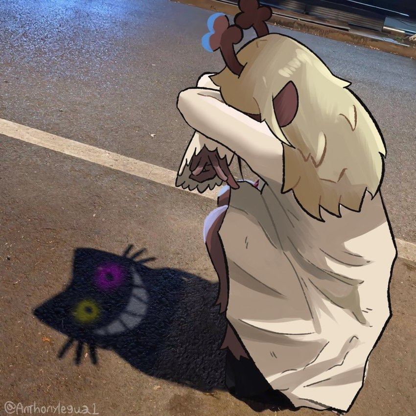5_fingers anthro antlers blonde_hair crouching female fingers hair horn humor outside shadow_puppet solo young young_anthro young_female anthonylegua1 deltarune undertale_(series) noelle_holiday 1:1 2025 english_description meme