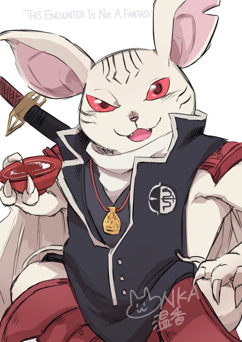 alcohol anthro beverage boots clothing footwear fur jewelry long_ears male necklace red_eyes sake_dish shoes solo tabard white_body white_fur wings shirokumaou metaphor:_refantazio heismay_noctule bat eugief mammal hi_res