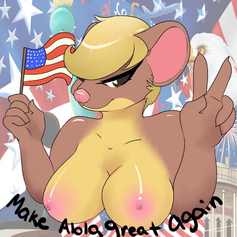 5_fingers aircraft airplane american_flag anthro anthrofied areola big_breasts blonde_hair breasts brown_body brown_eyes brown_fur crossgender female fingers flag flag_(object) flag_background fur gesture hair hand_gesture heart_eyes heart_symbol holding_flag holding_object landmark looking_at_viewer multicolored_body multicolored_fur nipples pink_areola pink_nipples pink_nose pokemorph politics solo text the_white_house united_states_of_america v_sign vehicle yellow_body yellow_fur domieawesome nintendo pokemon real_world donald_trump statue_of_liberty accipitrid accipitriform avian bald_eagle bird eagle generation_7_pokemon mammal pokemon_(species) sea_eagle yungoos 1:1 2016 dated digital_media_(artwork) english_text hi_res