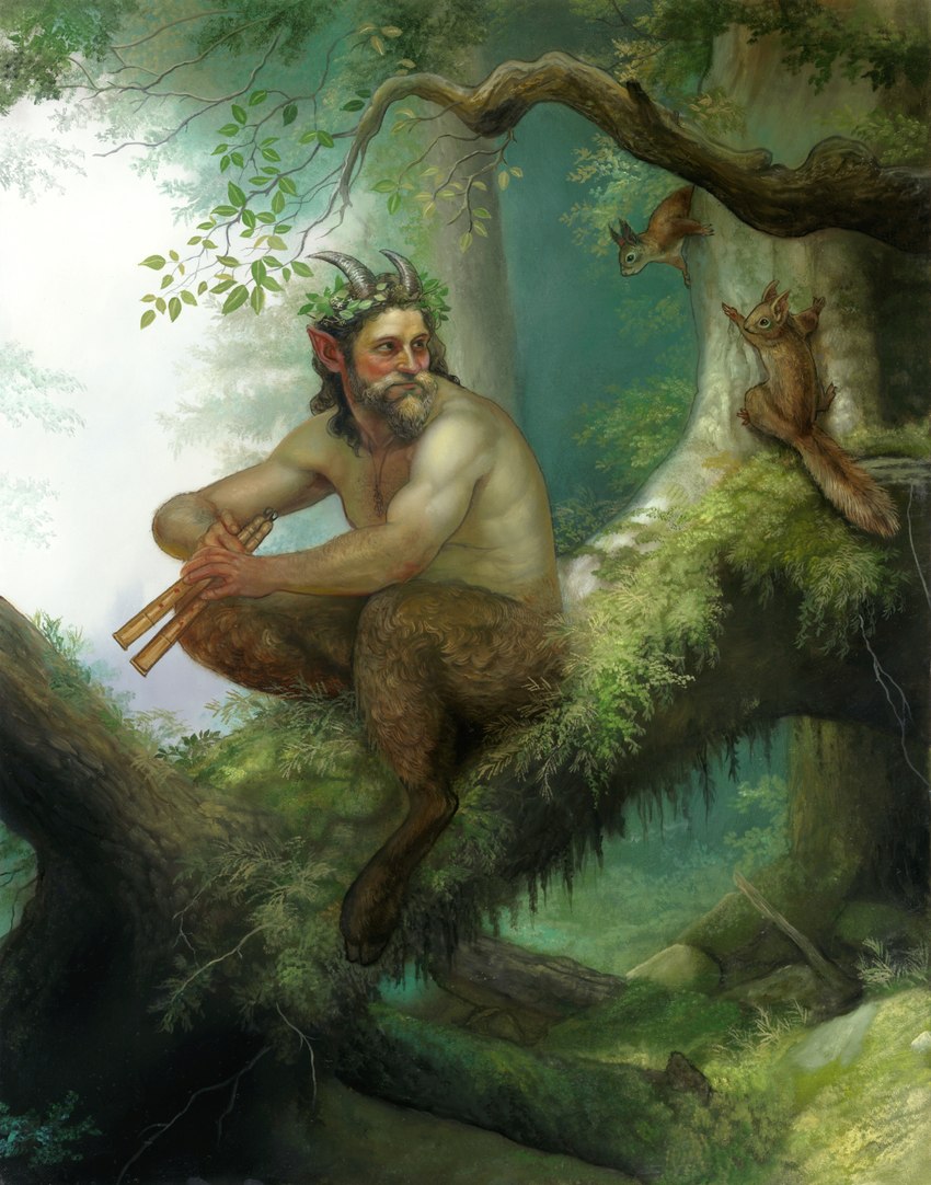 ambiguous_gender beard climbing day detailed_background facial_hair feral flute forest group holding_musical_instrument holding_object hooves horn looking_at_another male mature_male moss musical_instrument nude outside plant sitting smile tree trio wind_instrument woodwind_instrument wreath anniestegg eurasian_red_squirrel humanoid mammal rodent satyr sciurid tree_squirrel hi_res