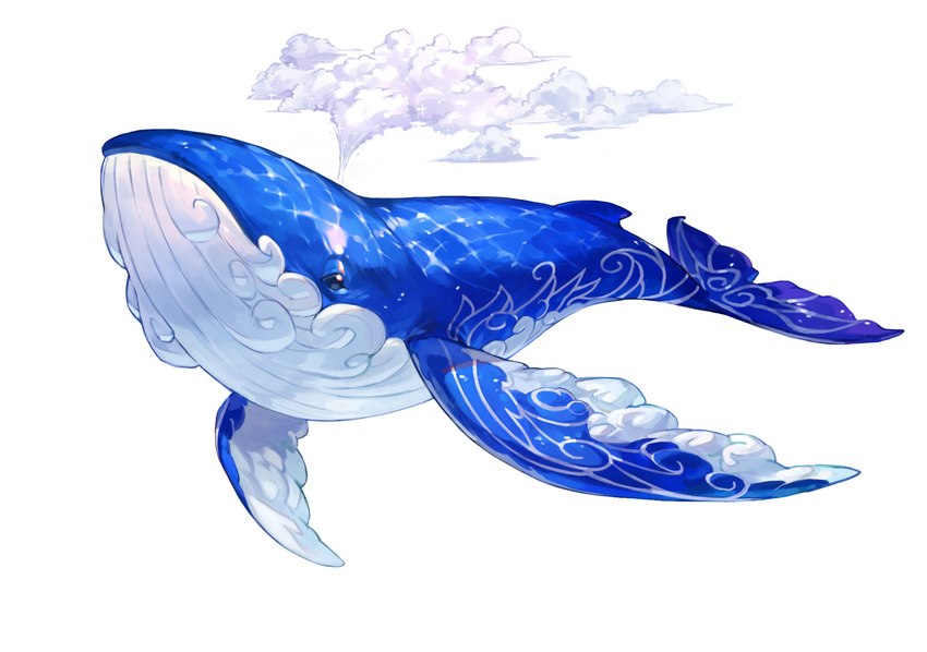 ambiguous_gender blue_body cloud countershade_torso countershading feral fin simple_background solo tail tail_fin white_background wolftapioca cetacean mammal marine hi_res