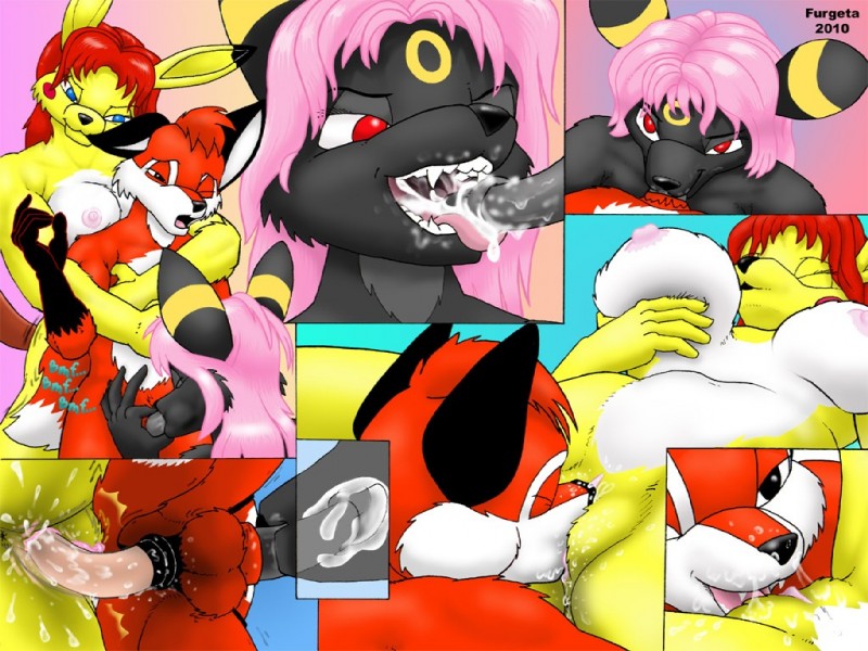 anthro big_breasts bite black_body black_fur black_nose blue_eyes bodily_fluids breasts cum cum_in_mouth cum_inside cum_on_tongue cunnilingus dialogue dildo ear_bite erection fellatio female fur genital_fluids genitals group hair male male/female nipples non-mammal_nipples nude oral penile penis pink_hair pussy red_body red_eyes red_fur red_hair sex sex_toy strapon strapon_sex text tongue toying_partner vaginal vaginal_fluids yellow_body yellow_fur furgeta nintendo pokemon kathryn_(furgeta) persephone_(furgeta) terry_(furgeta) canid canine eeveelution fox generation_1_pokemon generation_2_pokemon mammal pikachu pokemon_(species) rodent umbreon 2010 4:3 comic english_text