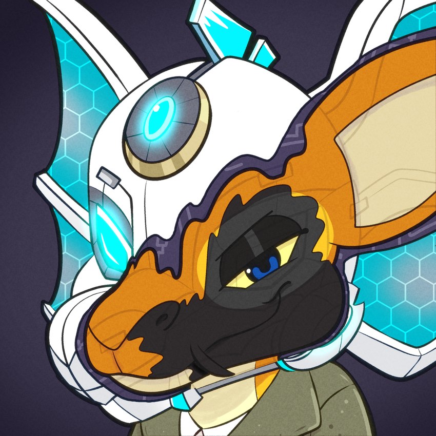 armor blue_eyes clothing collared_shirt fur gender_transformation headgear helmet identity_death jacket kyrii_millaroth mid_transformation mtf_transformation orange_body orange_fur shirt topwear transformation white_clothing white_shirt white_topwear x-ray_view trevor-fox neopets draik_(neopets) neopet_(species) 1:1 hi_res