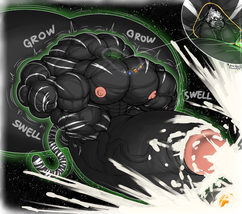 anthro balls balls_expansion big_balls big_bulge big_muscles big_pecs big_penis black_balls black_body black_fur black_penis bodily_fluids bulge cum ejaculation erection excessive_cum excessive_genital_fluids expansion fur genital_expansion genital_fluids genitals growth huge_balls huge_bulge huge_muscles huge_pecs huge_penis hyper hyper_balls hyper_bulge hyper_genitalia hyper_muscles hyper_pecs hyper_penis macro male muscle_growth muscular nipples nude pecs penis penis_expansion pink_nipples planet smile solo space stripes sun thick_penis vein veiny_penis white_stripes marvolk felid mammal pantherine tiger 2024 hi_res