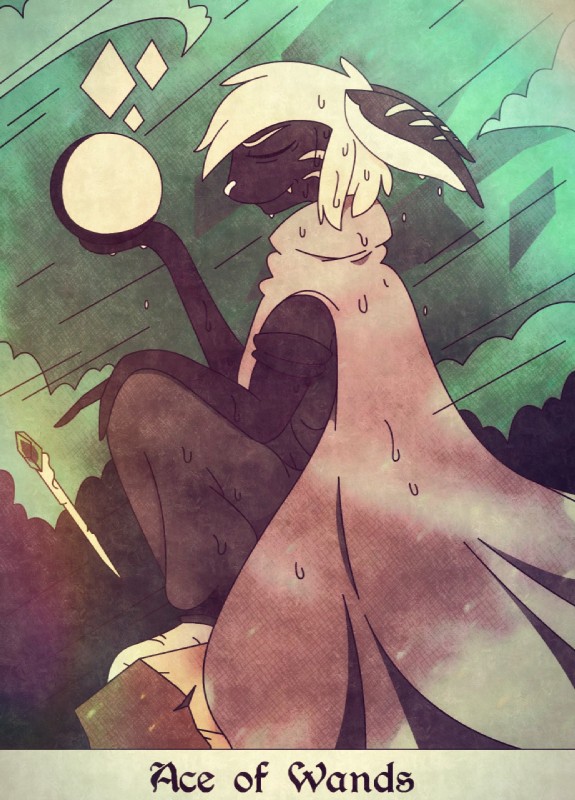 ace_of_wands_(tarot) anthro card card_template cloak clothed clothing cloud fortune_telling hair magic minor_arcana simple_background smile solo staff swords_(tarot) tarot tarot_card teeth wand white_hair shane_frost bat mammal 2018 digital_media_(artwork) hi_res