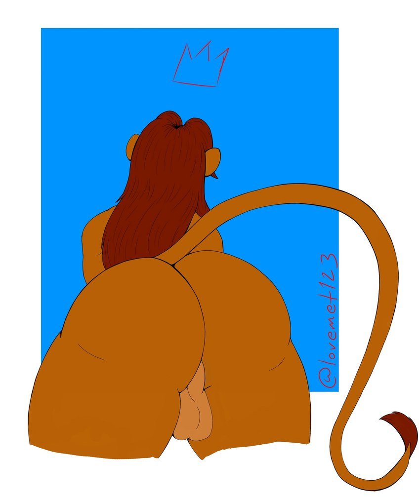 anthro balls big_butt blue_balls butt fur genitals hair male nude rear_view red_hair solo tail tail_tuft thick_thighs tuft yellow_body yellow_fur lovemet123_(lovemet_room) disney the_lion_king simba_(the_lion_king) felid lion mammal pantherine absurd_res hi_res