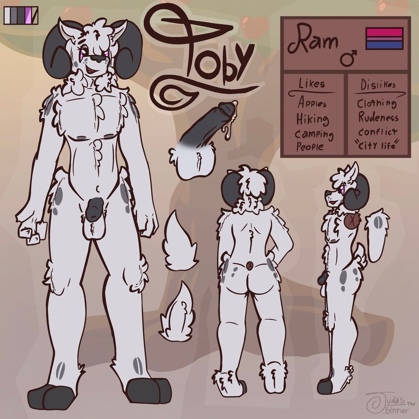 anthro balls big_butt biped bisexual_pride_colors bodily_fluids bovid_horn butt caprine_horn circle_(marking) cloven_hooves erection flaccid fluffy fluffy_chest fluffy_hair fluffy_tail fluffy_thighs foreskin fur fur_markings gender_symbol genital_fluids genitals glans grey_body grey_fur hair hooves horn humanoid_genitalia humanoid_hands humanoid_penis leaking_penis leaking_precum lgbt_pride male male_anthro male_symbol markings neck_tuft nude penis pink_eyes precum pride_colors ram_horn retracted_foreskin solo standing symbol tail thick_thighs tuft unguligrade unretracted_foreskin judasthesinner toby_(dbravefurry113) bovid caprine mammal sheep 1:1 hi_res model_sheet