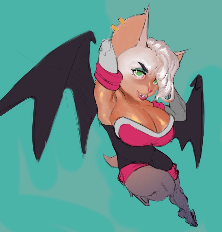 anthro ear_piercing female fur green_eyes piercing solo thick_thighs radaq sega sonic_the_hedgehog_(series) rouge_the_bat bat mammal absurd_res hi_res