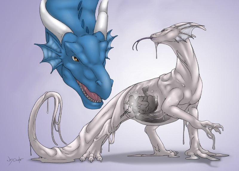 blue_body blue_scales brown_eyes duo feral forked_tongue gradient_background horn male nude purple_background red_eyes scales simple_background slime tail teeth text thick_tail tongue tongue_out translucent vore white_body necrodrone third-party_edit mythology dragon mythological_creature mythological_scalie scalie 2015