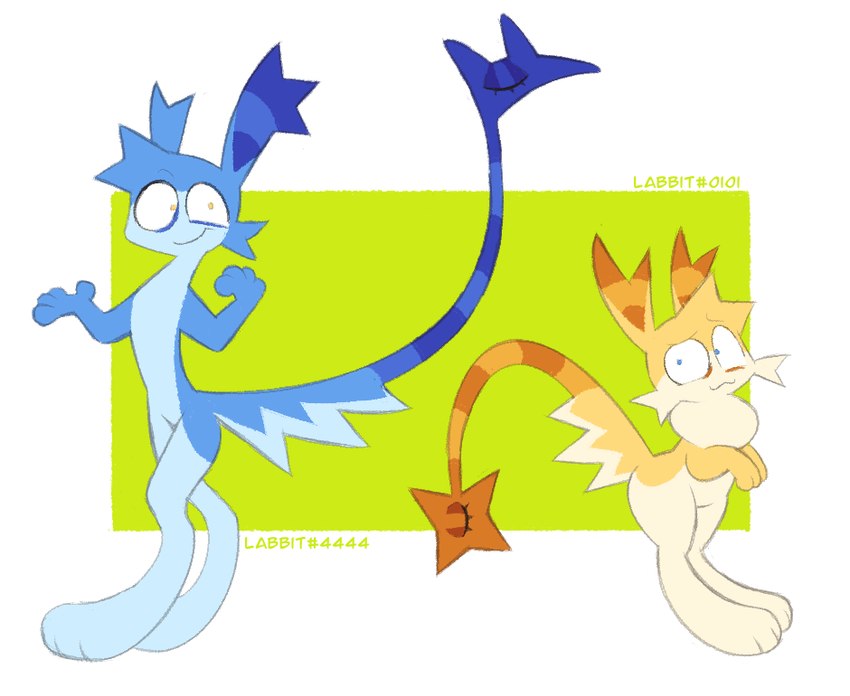 alternate_species ambiguous_gender blue_body blue_fur duo fur semi-anthro smile yellow_body yellow_fur conditional_dnp labbit_(artist) battle_for_bfdi battle_for_dream_island object_shows four_(bfb) x_(bfb) labbit