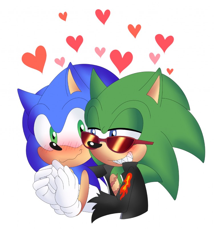 anthro blush duo hand_holding heart_symbol male male/male simple_background white_background chocolatechippi archie_comics sega sonic_the_hedgehog_(archie) sonic_the_hedgehog_(comics) sonic_the_hedgehog_(series) scourge_the_hedgehog sonic_the_hedgehog eulipotyphlan hedgehog mammal absurd_res hi_res incest_(lore)