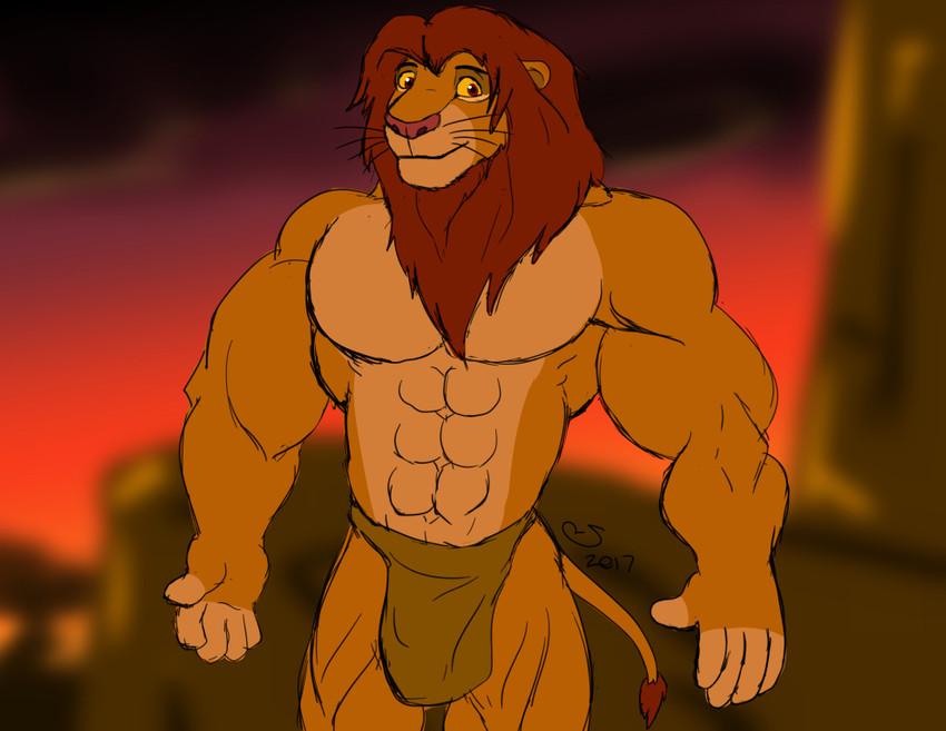 abs anthro anthrofied bottomwear clothed clothing fur loincloth male mane muscular muscular_anthro muscular_male solo whiskers caseyljones disney the_lion_king simba_(the_lion_king) felid lion mammal pantherine