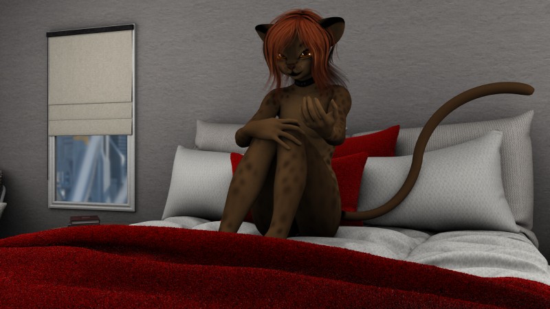 anthro beckoning bed bedroom collar female furniture gesture hair looking_at_viewer smile solo kawaoneechan kawa domestic_cat felid felin feline felis mammal 16:9 2016 3d_(artwork) digital_media_(artwork) hi_res shaded soft_shading widescreen