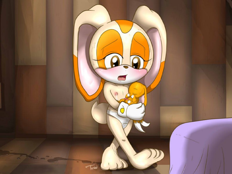 ambiguous_gender anthro baby barefoot bed blush bodily_fluids brown_eyes camel_toe clothing duo eyes_closed feet female furniture genital_fluids inside lactating milk multi_tail nipples size_difference tail text thin_calves thin_legs thin_thighs umbilical_cord underwear vaginal_fluids young young_anthro launny sega sonic_the_hedgehog_(series) cream_the_rabbit canid canine fox hybrid lagomorph leporid mammal rabbit 2013 4:3 signature