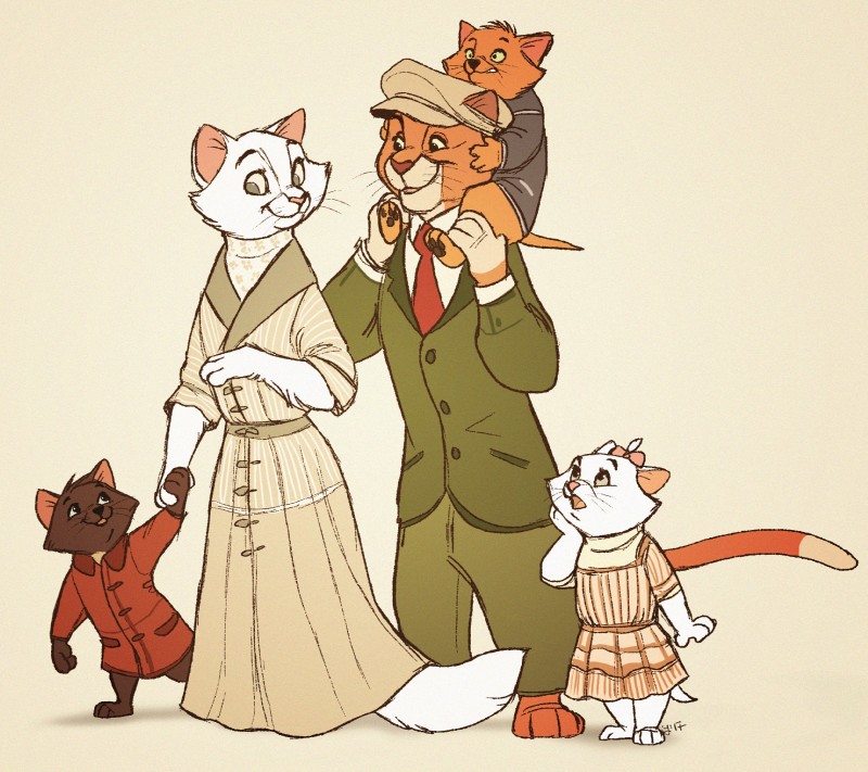 berlioz, duchess, marie, thomas o'malley, and toulouse (the aristocats and etc) created by ritwell