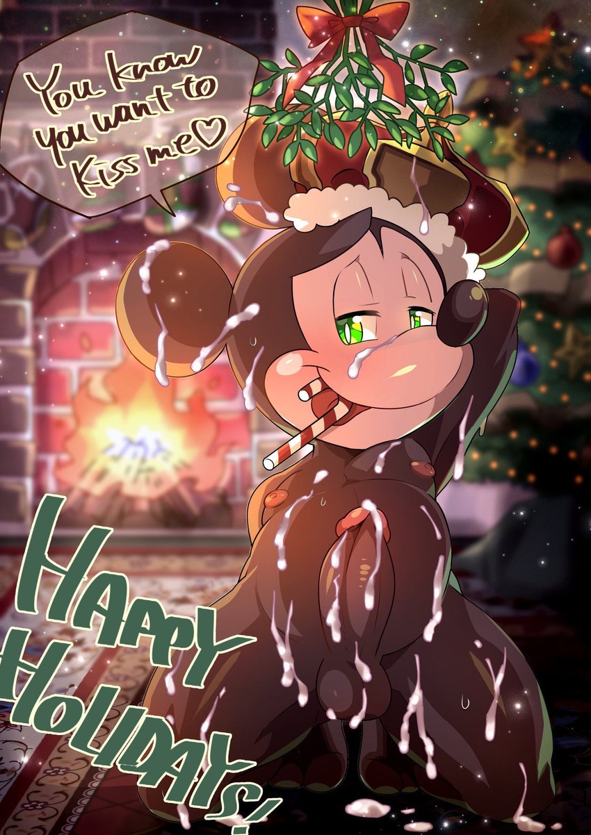 anthro bodily_fluids candy candy_cane crouching cum cum_covered dessert erection fireplace food genital_fluids genitals holidays male messy nude penis plant solo tree hentaib christmas disney mickey_mouse mammal mouse murid murine rodent hi_res