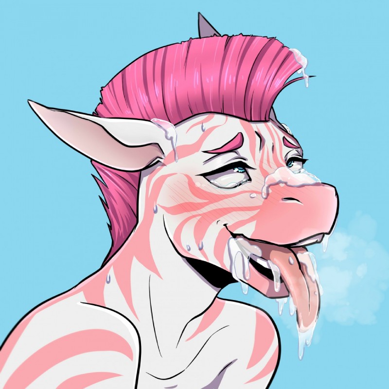 ahegao anthro blue_background blue_eyes blush bodily_fluids crying cum cum_drip cum_in_hair cum_on_ear cum_on_face cum_on_muzzle cum_on_tongue dripping fucked_silly fur genital_fluids hair looking_pleasured male mohawk nude open_mouth pink_body pink_fur pink_hair simple_background smile solo stripes sweat tears teeth tongue tongue_out white_body white_fur ehbear twig_(umbra) equid equine mammal zebra 1:1 2016 digital_media_(artwork) hi_res