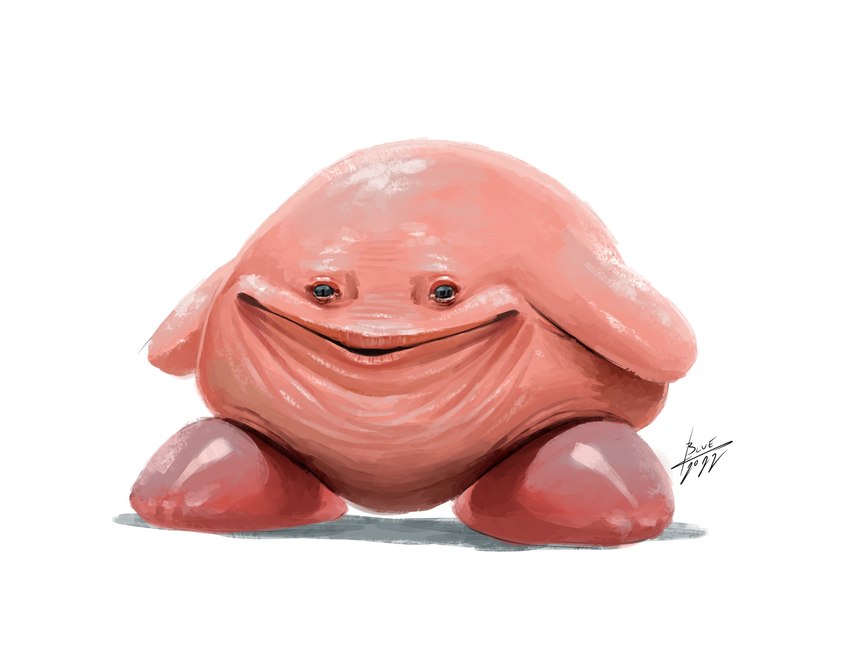 ambiguous_gender black_eyes looking_at_viewer not_furry pink_body pink_skin simple_background smile solo standing text where_is_your_god_now why wrinkles blulesnsfw kirby_(series) nintendo kirby waddling_head 2022 absurd_res artist_name digital_media_(artwork) hi_res signature