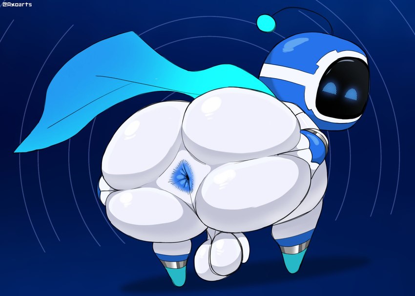 antennae_(anatomy) anus balls bent_over big_balls big_butt black_antennae blue_antennae blue_body blue_cape blue_clothing blue_eyes butt butt_grab cape clothing genitals half-closed_eyes hand_on_butt hand_on_own_butt looking_at_viewer looking_back machine male multicolored_antennae multicolored_body multicolored_cape multicolored_clothing narrowed_eyes presenting presenting_anus presenting_hindquarters rear_view screen screen_face solo spread_butt spreading thick_thighs two_tone_antennae two_tone_body two_tone_cape two_tone_clothing white_body axoarts astro_bot_(series) sony_corporation sony_interactive_entertainment astro_(astro_bot) humanoid robot robot_humanoid 2024 digital_media_(artwork) hi_res