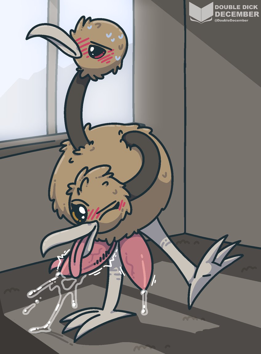2_penises 3_toes animal_genitalia animal_penis autofellatio blush blush_lines bodily_fluids brown_body brown_feathers brown_neck brown_tuft carpet cum cum_drip cum_on_ground cum_on_self cum_string cumshot detailed_background dripping ejaculation feathers feet feral genital_fluids genitals hemipenes hydra_problems inside male masturbation micro_calves motion_lines multi_genitalia multi_head multi_penis on_one_leg oral oral_masturbation penile penile_masturbation penis pink_penis pink_tongue precum precum_on_ground precum_on_penis solo standing talons tapering_penis text thin_calves throbbing throbbing_penis toes tongue tuft vein veiny_penis window gandergeist nintendo pokemon avian doduo generation_1_pokemon pokemon_(species) cel_shading english_text hi_res shaded watermark