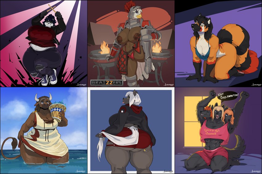 2_horns 3_heads 4_toes 5_fingers abs all_fours anthro armor bangs basket beak bed belly belly_nipples bent_legs bevor big_breasts big_butt black_body black_bottomwear black_claws black_clothing black_fur black_hair black_hoodie black_jacket black_nose black_nose_ring black_pants black_pawpads black_paws black_tail black_topwear blue_background blue_body blue_clothing blue_eyes blue_hair blue_shirt blue_skin blue_sky blue_sneakers blue_tank_top blue_topwear border bottomwear bracelet brazier breasts brown_body brown_breasts brown_fur brown_hair brown_nipples brown_tail brown_tail_tuft butt chest_tuft claws cleavage clenched_teeth clothed clothing clothing_lift cloud collarbone container couter crop_top cuisse day dialogue digit_ring dipstick_tail dramatic_lighting dress dress_lift drumstick_(musical) ear_piercing eyebrow_through_hair eyebrows eyes_closed eyewear facial_markings facial_piercing fangs feather_hair feather_hair_ornament feathers feet female finger_claws finger_ring fingers fire fist fluffy fluffy_arms footwear front_view frowning_at_viewer fur furniture gauntlets gem glasses gloves gold_ring greaves green_eyes grey_hair group hair hair_on_shoulders hand_on_butt handwear head_markings headgear helmet holding_basket holding_container holding_drumstick holding_object holding_tail hood hoodie horn inner_ear_fluff inside jacket jewelry knight leaning_on_object long_hair looking_at_viewer looking_back looking_down markings mature_female medium_hair midriff multi_head multicolored_body multicolored_clothing multicolored_dress multicolored_fur muscular muscular_anthro muscular_female muscular_thighs name_drop name_in_dialogue nickname nipple_outline nipples non-mammal_breasts nose_piercing nose_ring open_clothing open_jacket open_topwear orange_body orange_claws orange_fur orange_hair orange_tail outside pants pantsless pantsless_anthro pantsless_female parody partially_clothed partially_submerged pauldron pawpads piercing pincers pink_clothing pink_crop_top pink_pawpads pink_shirt pink_tongue pink_topwear ponytail pose pseudo_hair raised_arms raised_leg rear_view red_armor red_body red_bottomwear red_clothing red_fur red_shirt red_shorts red_skirt red_tail_tip red_thong red_tongue red_topwear red_underwear rerebrace ring ring_(jewelry) ring_piercing sea shirt shoelaces shoes shorts simple_background sitting skirt sky slightly_chubby slightly_chubby_anthro slightly_chubby_female smile smiling_at_viewer snarling sneakers snout standing standing_in_water stretching striped_markings striped_tail stripes tail tail_feathers tail_markings tail_tuft talking_to_another talking_to_partner talking_to_prey tank_top tassets teeth tent thick_thighs thong toes tongue tongue_out topwear torn_bottomwear torn_clothing torn_pants translucent translucent_hair tuft underwear warrior water wavy_hair wedding_ring white_belly white_border white_clothing white_dress white_hair white_horn white_inner_ear white_inner_ear_fluff white_tail wide_hips window yellow_beak greasymojo brazzers european_mythology greek_mythology mythology ada_(moewushere) cerbelle_trimaktikos haley_(integ) iolanta_avarta jane_(breegulleagle) kyra_strasza accipitrid accipitriform ailurid avian bear bird bovid bovine canid canid_demon canine cerberus demon eagle equid equine giant_panda hellhound horse mammal minotaur mythological_canine mythological_creature red_panda 2024 artist_name colored dated digital_drawing_(artwork) digital_media_(artwork) hi_res mother_(lore) parent_(lore)