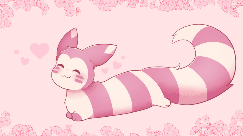 :3 ^_^ ^w^ ambiguous_gender blush daww eyes_closed feral flower fur heart_symbol long_tail lying on_front pink_background pink_body pink_fur plant simple_background smile solo striped_body striped_fur stripes tail milkychocoflan nintendo pokemon furret generation_2_pokemon mammal mustelid pokemon_(species) 16:9 monochrome pink_theme widescreen