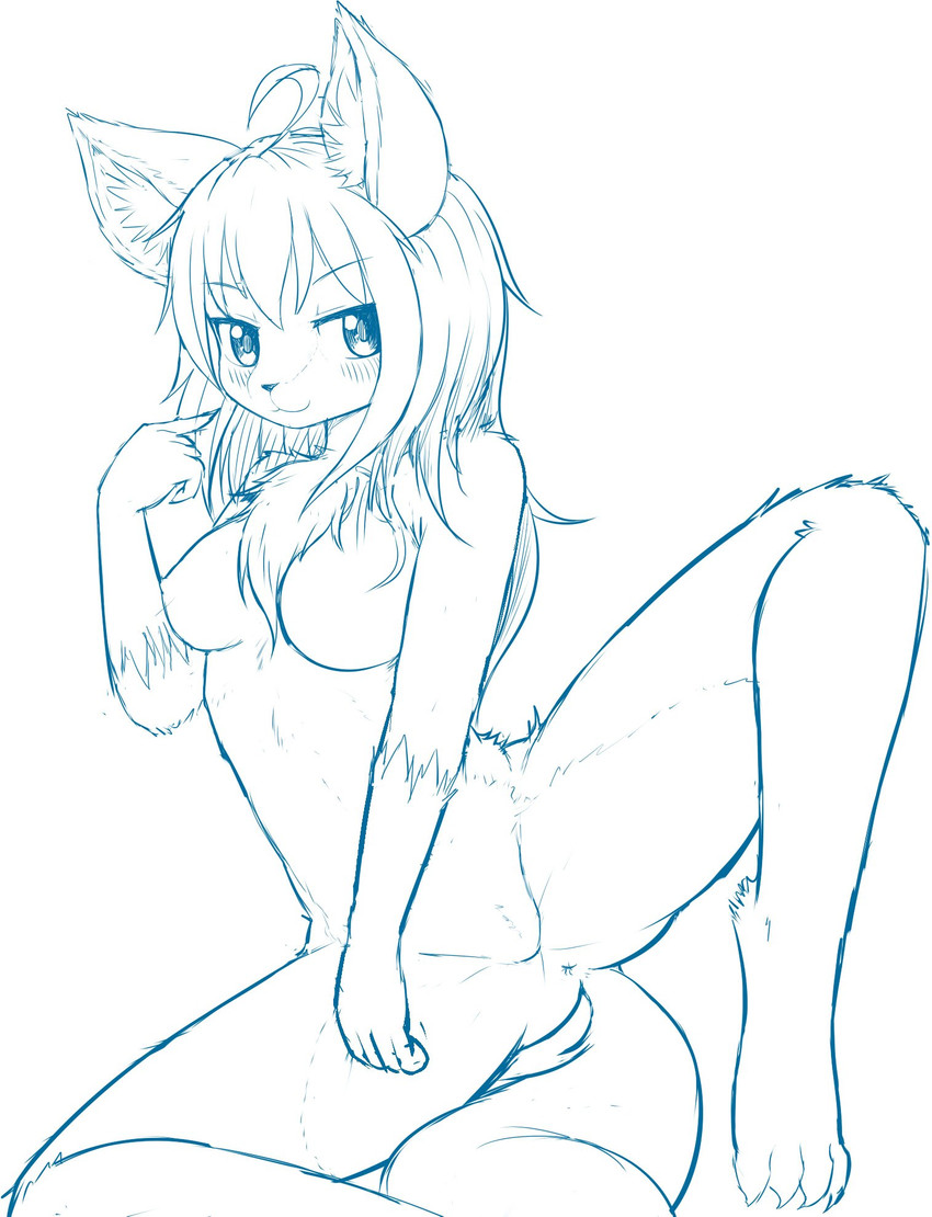 anthro anus anus_only breasts chest_tuft featureless_crotch female fur hair kemono nipples nude solo spread_legs spreading tuft mcsadat canid canine fox mammal hi_res monochrome