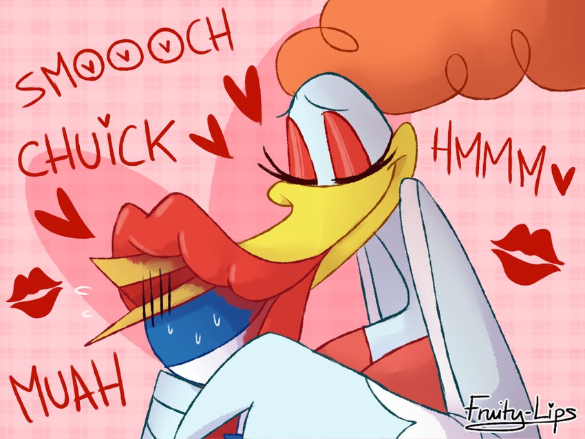 bodily_fluids duo female kiss_mark kissing kissy_lips lips lipstick lipstick_fetish makeup making_out male male/female red_lipstick saliva smooch_(sound_effect) fruity-lips chalkzone nickelodeon snap_(chalkzone) the_smooch anatid anseriform avian bird duck 2018 4:3 digital_drawing_(artwork) digital_media_(artwork) hi_res signature