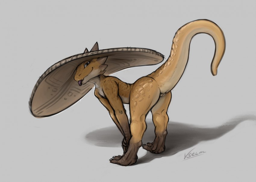 anthro anus bent_over big_hat big_tail biped blep butt claws countershade_scales countershading dewclaw digitigrade female flat_chested genitals grey_background horn huge_hat long_tail orange_body orange_scales paws pink_tongue pussy raised_tail scales shadow side_view simple_background snout solo tail tail_anus tan_body tan_countershading tapering_tail thick_tail thick_thighs toe_claws tongue tongue_out vstlm kobold lizard reptile scalie 2024 digital_drawing_(artwork) digital_media_(artwork) hi_res shaded signature soft_shading