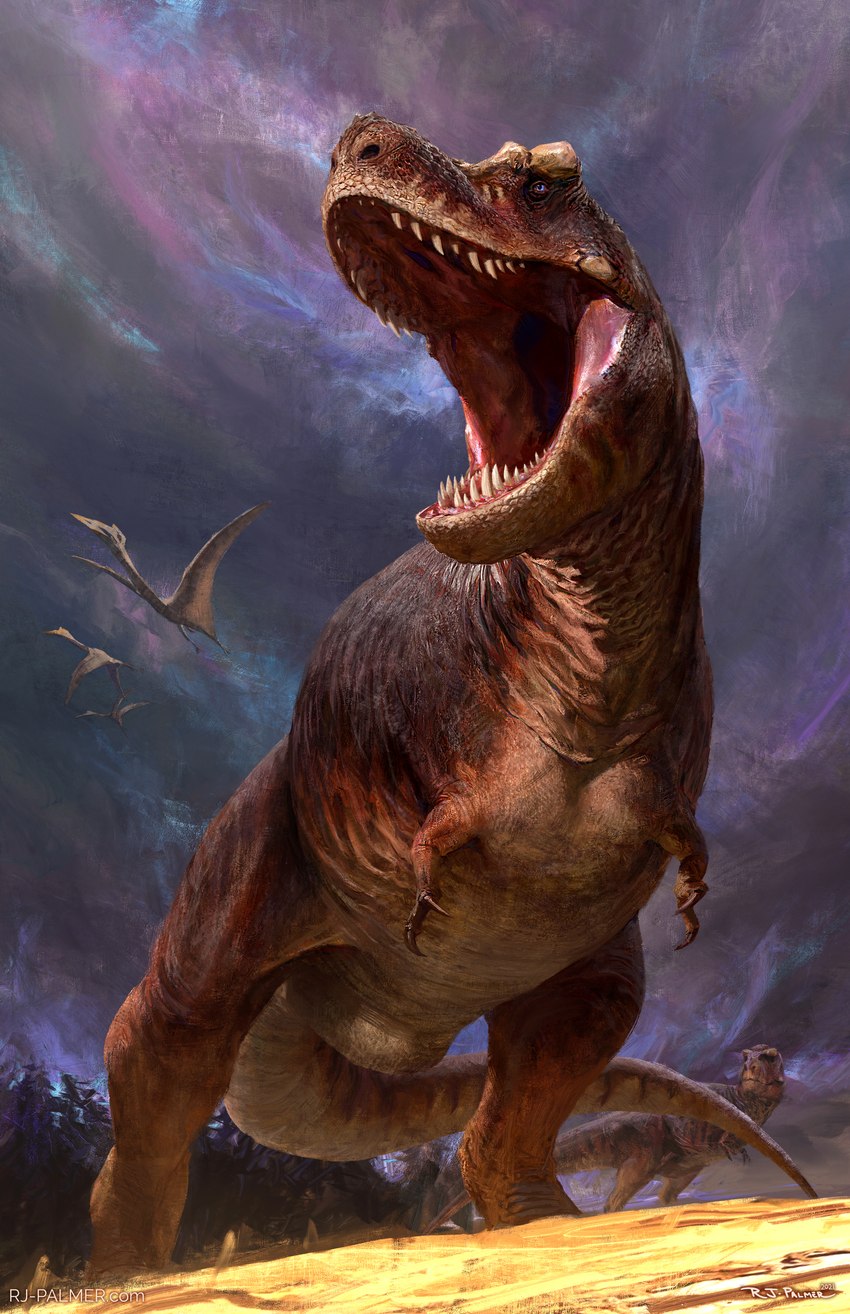 ambiguous_gender day detailed_background feral group membrane_(anatomy) membranous_wings open_mouth outside sky standing teeth wings arvalis dinosaur prehistoric_species reptile scalie theropod tyrannosaurid tyrannosauroid tyrannosaurus tyrannosaurus_rex 2021 absurd_res digital_media_(artwork) hi_res