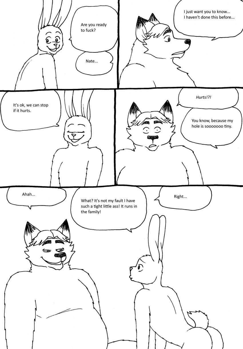 anthro belly butt dialogue duo eyes_closed male nude overweight overweight_male pouting profanity sitting speech_bubble text bernielover disney zootopia fan_character gideon_grey nate_hopps canid canine fox lagomorph leporid mammal rabbit red_fox true_fox 2023 comic english_text hi_res monochrome