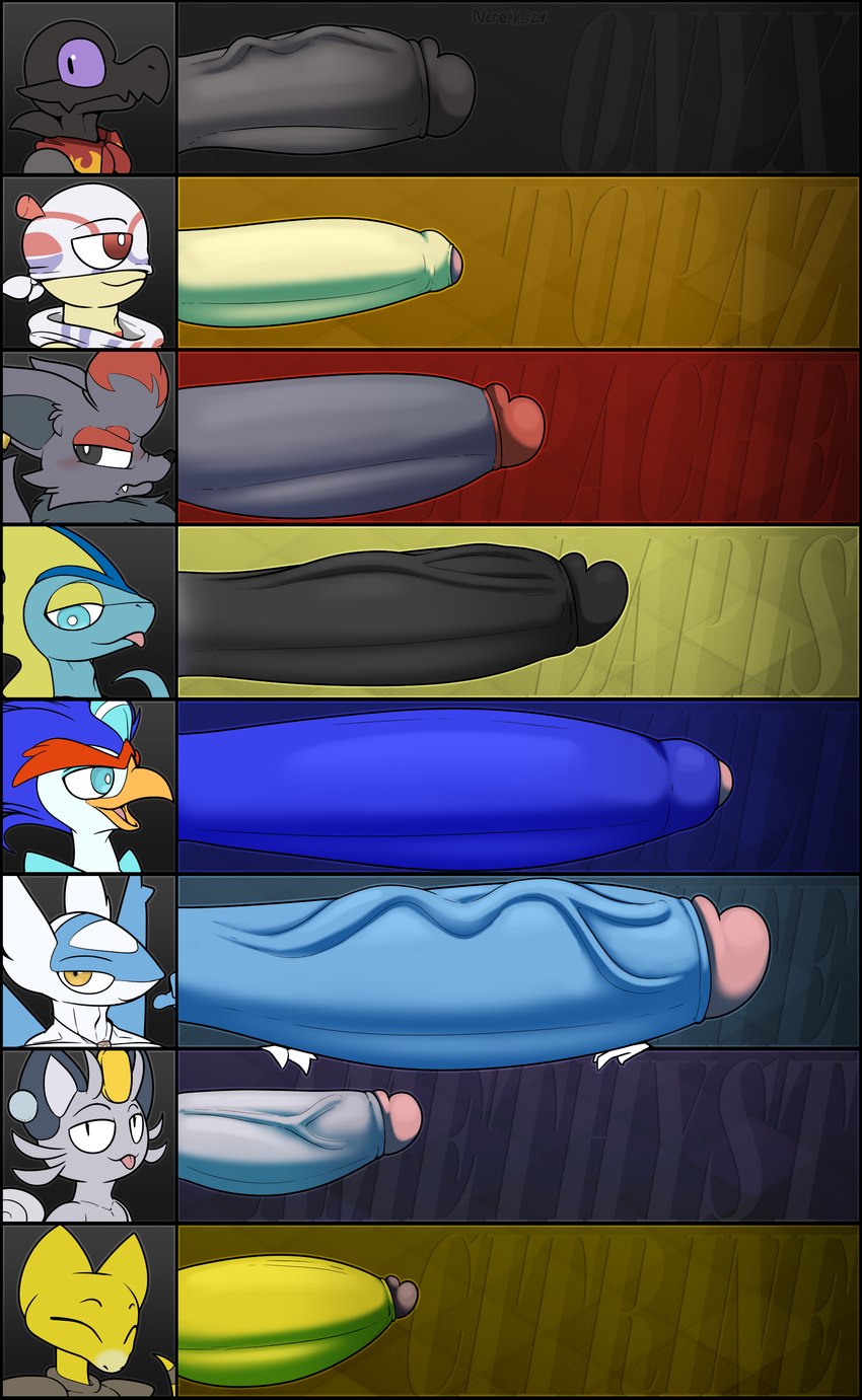 accessory annoyed anthro beak bedroom_eyes big_penis biped black_body black_eyes black_fur black_glans black_markings black_penis blep blue_body blue_eyes blue_hair blue_penis blush breaking_the_fourth_wall brown_body brown_glans chart cheek_tuft choice_scarf circumcised clothed clothing coin color_coded color_coded_text color_coded_text_box curled_tail ear_piercing ear_ring ear_tuft erection everstone eyebrows eyes_closed facial_tuft fangs femboy feral foreskin fur gag genital_focus genitals gesture glans gold_(metal) gold_coin grey_body grey_fur grey_hair grey_penis group hair half-closed_eyes hand_gesture huge_penis humanoid_genitalia humanoid_penis jewelry kerchief koban_(coin) long_penis looking_at_viewer looking_back looking_forward male markings mask multicolored_body multicolored_fur multicolored_penis muscular muscular_male narrowed_eyes natural_eyeshadow neckerchief necklace open_mouth orange_eyes panel_gag pattern_background penis penis_chart piercing pointing pointing_at_self pupils purple_body purple_eyes purple_penis purple_sclera red_eyebrows red_eyelids red_eyes red_glans red_hair red_markings ring_piercing scarf seductive simple_background slit_pupils smile smug smug_face tail tan_body tan_penis tan_skin teeth text thick_eyebrows thick_penis tongue tongue_out tooth_necklace tuft two_tone_body two_tone_fur two_tone_penis vein veiny_penis whiskers white_body white_mask white_pupils white_scarf wings yellow_beak yellow_body yellow_eyelids yellow_markings yellow_penis ner0_kobold nintendo penis_lineup pokemon amethyst_(ner0_kobold) apache_(ner0_kobold) citrine_(ner0_kobold) kyanite_(ner0_kobold) lapis_(ner0_kobold) lazuli_(ner0_kobold) onyx_(ner0_kobold) topaz_(ner0_kobold) abra alolan_form alolan_meowth avian felid generation_1_pokemon generation_3_pokemon generation_5_pokemon generation_7_pokemon generation_8_pokemon generation_9_pokemon inteleon latios legendary_pokemon mammal meowth pokemon_(species) quaquaval regional_form_(pokemon) reptile salandit scalie scraggy zorua 2024 absurd_res colored digital_drawing_(artwork) digital_media_(artwork) english_text hi_res shaded signature watermark