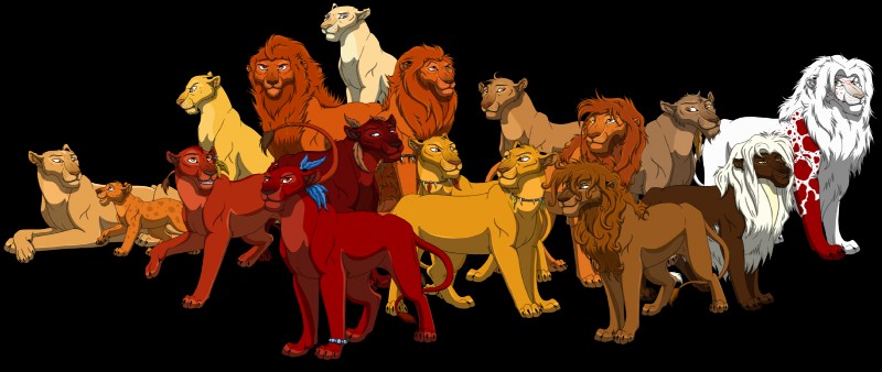 female feral group male young jennidash iron_lyons aja hotio koto lochan tarute uhuru vireka felid lion mammal pantherine alpha_channel hi_res