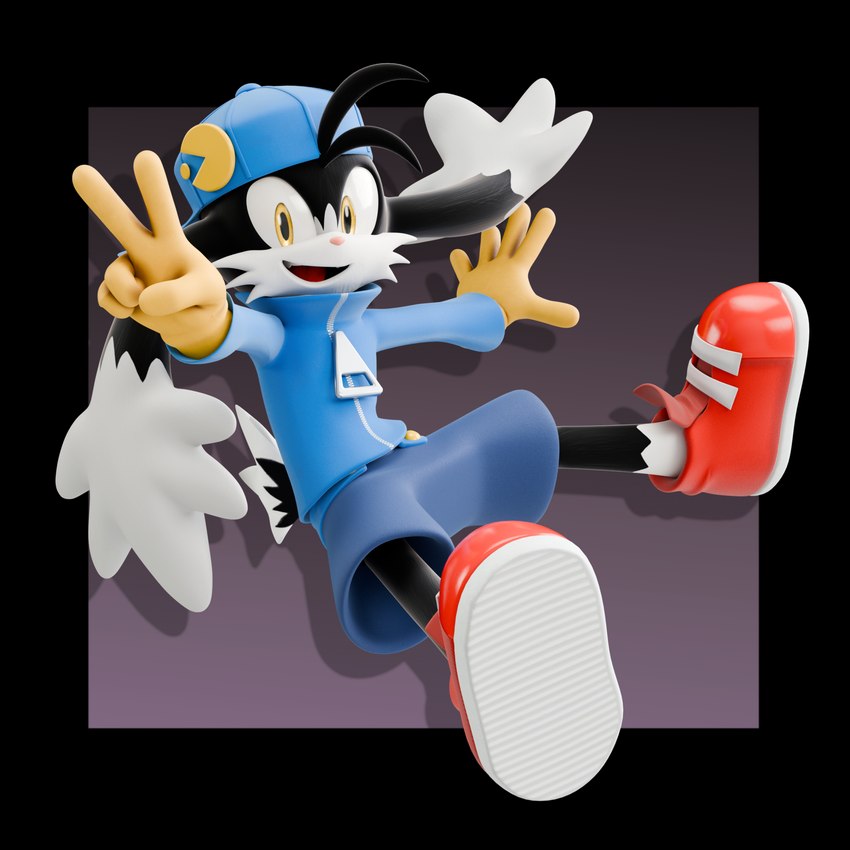 anthro backwards_baseball_cap backwards_hat baseball_cap bottomwear clothing gesture gloves hand_gesture handwear hat headgear headwear jacket looking_at_viewer male shorts solo topwear v_sign feetymcfoot bandai_namco klonoa_(series) klonoa domestic_cat felid feline felis mammal 1:1 3d_(artwork) absurd_res alpha_channel digital_media_(artwork) hi_res