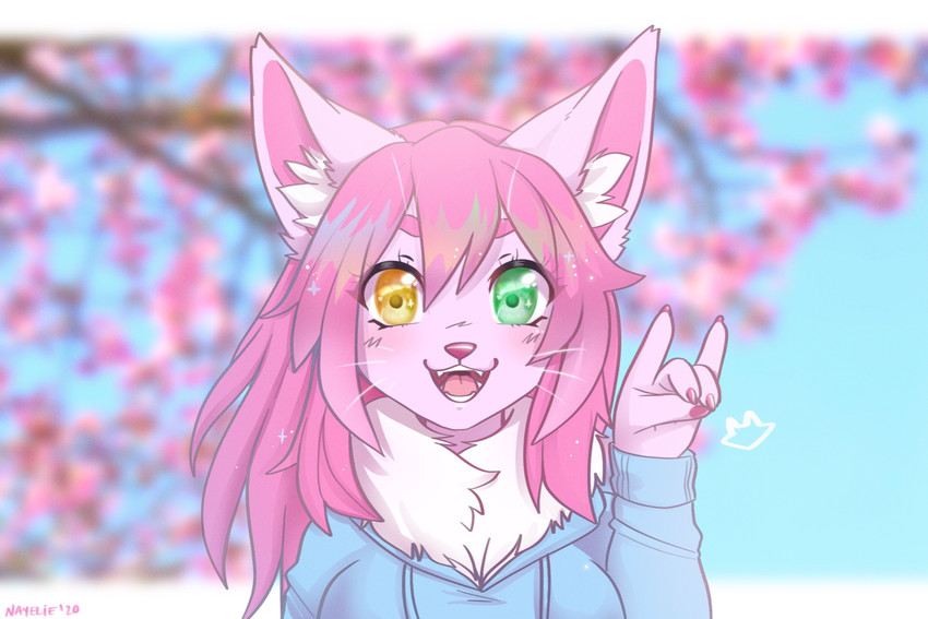 anthro day detailed_background female open_mouth outside sky smile solo teeth tongue nayel-ie domestic_cat felid feline felis mammal 2020 digital_media_(artwork) hi_res