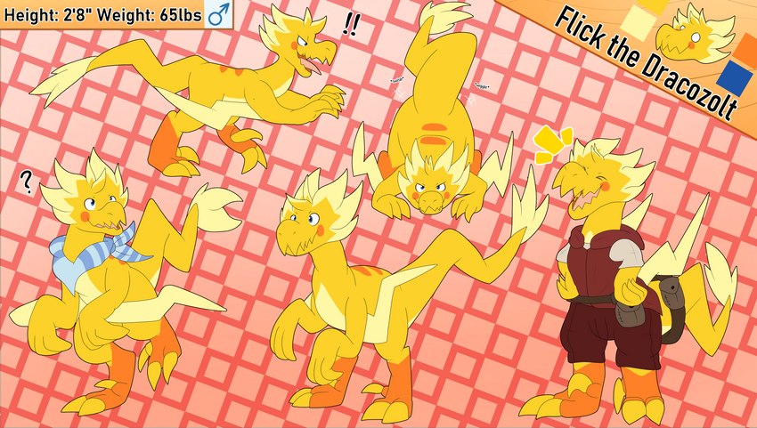 alternate_species electric solo alsoflick nintendo pokemon fan_character flick_(alsoflick) flick_(characters) ???zolt dinosaur dracozolt fossil_pokemon generation_8_pokemon pokemon_(species) prehistoric_species reptile scalie absurd_res hi_res model_sheet