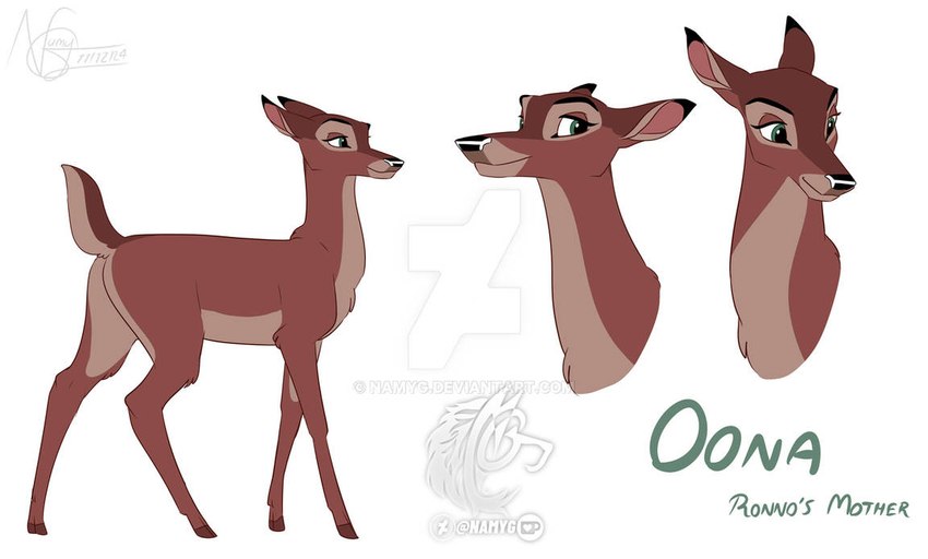 brown_body brown_fur brown_markings cloven_hooves countershade_face countershade_fur countershade_torso countershading female feral fur fur_markings green_eyes hooves markings scut_tail short_tail simple_background solo tail text unguligrade white_background namygaga bambi_(film) disney fan_character deer mammal 2024 character_name dated digital_drawing_(artwork) digital_media_(artwork) flat_colors model_sheet signature watermark mother_(lore) parent_(lore)