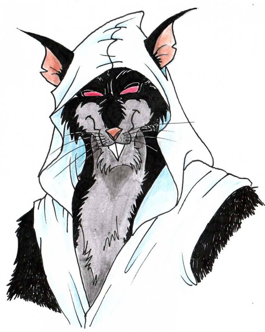 anthro black_body black_fur cloak clothing fur grey_body grey_fur looking_at_viewer male pink_nose prick_ears red_sclera simple_background solo teeth teeth_showing whiskers white_background white_clothing eternal.knot eternal_(eternal.knot) mammal murid murine rat rodent 2014 hi_res traditional_media_(artwork)