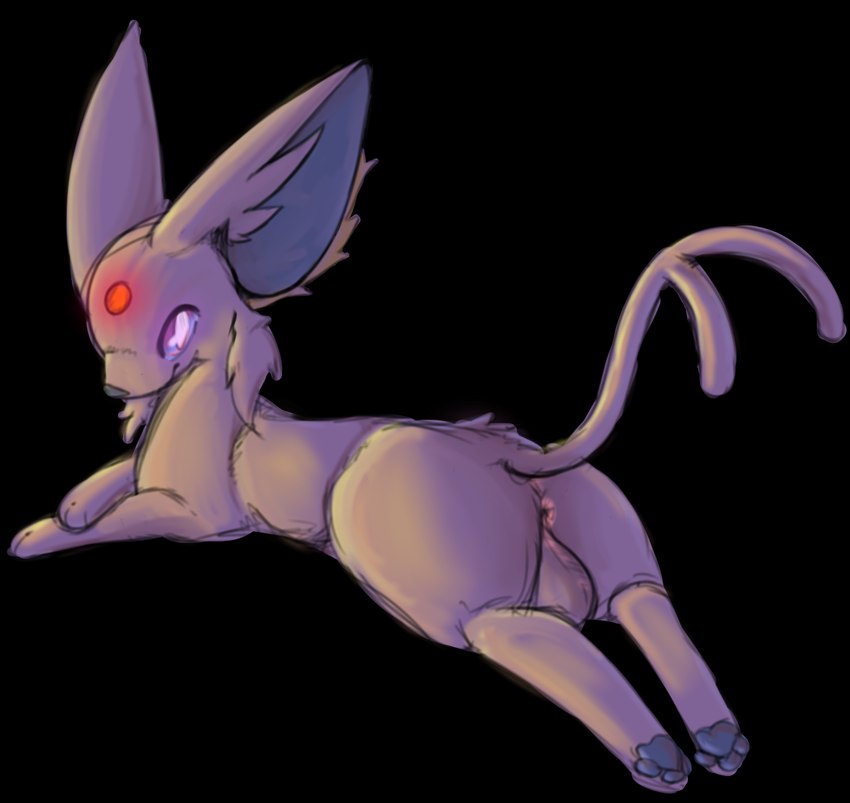 anus balls big_ears feral genitals looking_at_viewer lying male on_front paws raised_tail simple_background smile solo tail transparent_background e-mana nintendo pokemon eeveelution espeon felid feline generation_2_pokemon mammal pokemon_(species) alpha_channel hi_res