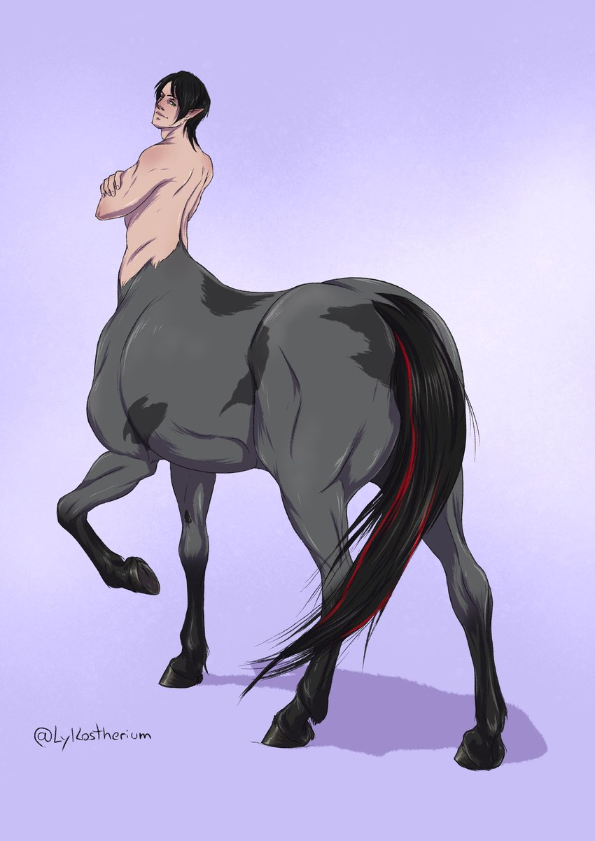 ambiguous_gender butt hooves human_torso humanoid_pointy_ears looking_at_viewer pointy_ears pose presenting presenting_hindquarters solo tail lykostherium european_mythology greek_mythology mythology centaur equid equid_taur equine humanoid_taur mammal mammal_taur taur absurd_res hi_res