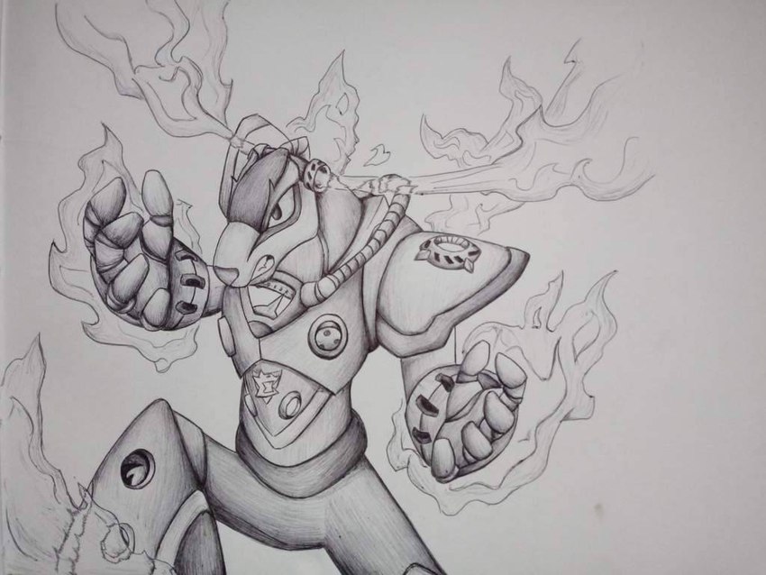 angry anthro antlers biped clenched_teeth elemental_manipulation fire fire_antlers fire_manipulation flamethrower front_view horn logo machine male metal pose ranged_weapon solo step_pose teeth weapon halu capcom mega_man_(series) mega_man_x_(series) flame_stag deer mammal maverick_(mega_man) reploid robot 2018 4:3 monochrome portrait shaded three-quarter_portrait traditional_media_(artwork)