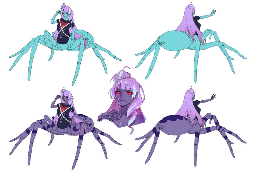 arthropod_abdomen big_breasts black_clothing black_shirt black_topwear blue_body breasts claws clothed clothing exoskeleton female hair humanoid_pointy_ears long_hair multi_eye multicolored_body multicolored_exoskeleton nipples pointy_ears purple_body purple_exoskeleton purple_hair red_eyes shirt solo topwear two_tone_body two_tone_exoskeleton madiblitz european_mythology greek_mythology macross mythology mikumo_guynemer arachne arachnid arachnid_taur arthropod arthropod_taur humanoid spider spider_taur taur absurd_res hi_res