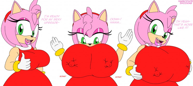 anthro big_breasts breasts erect_nipples female huge_breasts nipple_outline nipples solo text habbodude shocking_(artist) sega sonic_the_hedgehog_(series) amy_rose eulipotyphlan hedgehog mammal 2016 absurd_res english_text hi_res