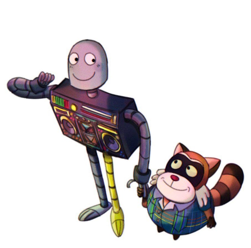 anthro brown_body clothing duo grey_body machine male shirt simple_background slightly_chubby topwear white_background hxboox03 robot_dreams rascal_(robot_dreams) robot_(robot_dreams) mammal procyonid raccoon robot 2024