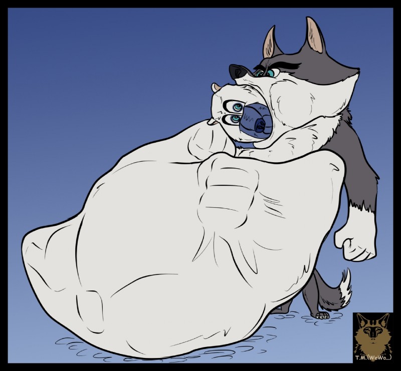 abdominal_bulge anthro anthro_pred black_border body_outline border head_in_mouth in_throat male oral_vore same_size_vore vore wewo dreamworks madagascar_(series) the_penguins_of_madagascar agent_classified corporal_the_polar_bear bear canid canine canis mammal polar_bear ursine wolf