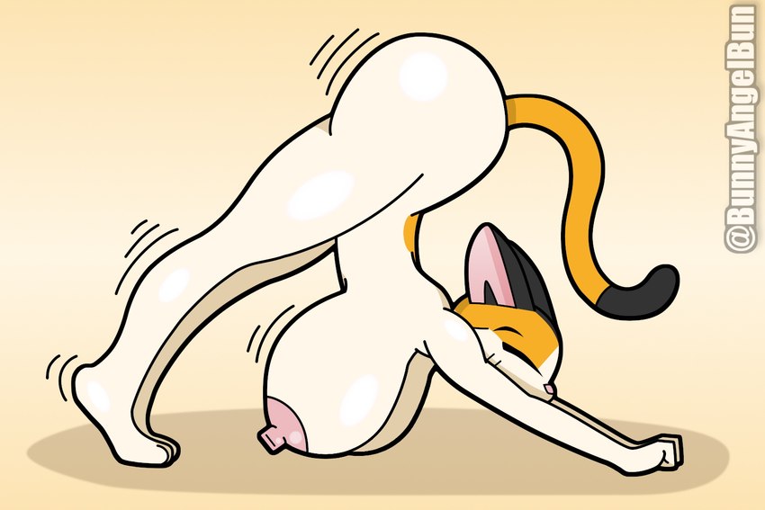 anthro ass_up big_breasts big_butt breasts butt eyes_closed female fur huge_breasts huge_butt large_female nipples nude simple_background solo stretching tail bunnyangelbun mochi_(bunnyangelbun) domestic_cat felid feline felis mammal 2024 digital_media_(artwork) hi_res