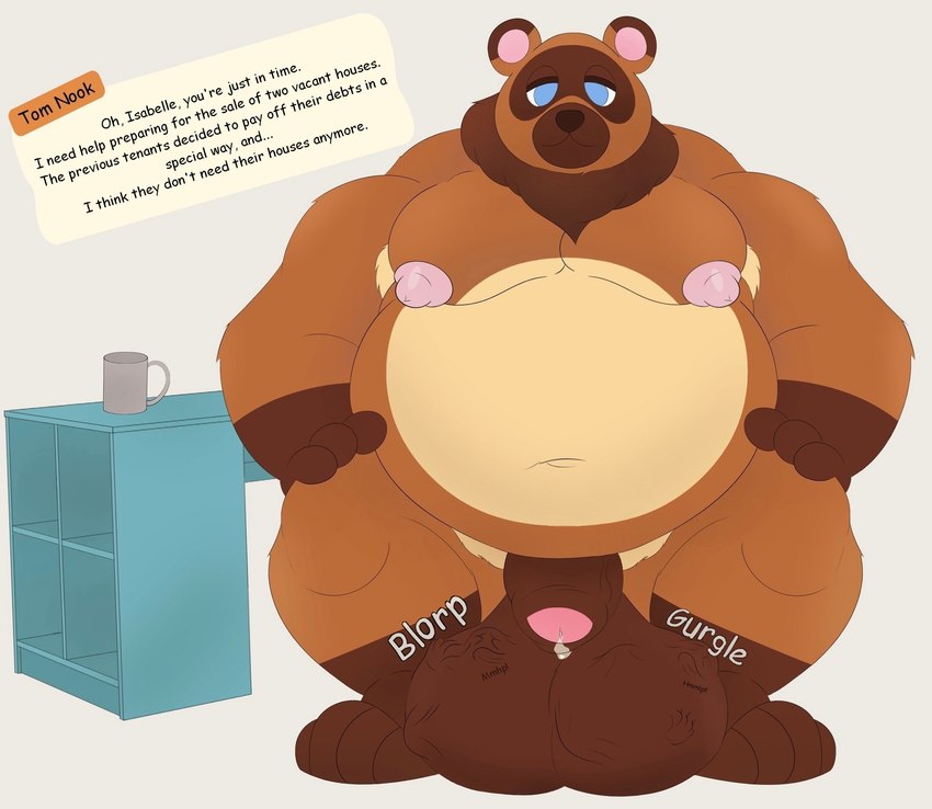 anthro balls big_balls cock_vore digestion genitals male nude penile penis size_difference smile solo text vore jon_noj animal_crossing nintendo tom_nook_(animal_crossing) canid canine mammal raccoon_dog tanuki english_text hi_res