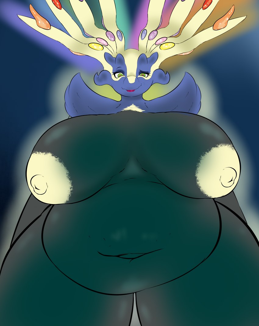 anthro anthrofied areola belly big_areola big_belly big_breasts big_nipples breasts female glowing growth huge_belly huge_breasts huge_thighs hyper hyper_belly lipstick makeup navel nipples overweight overweight_anthro overweight_female pokemorph smile solo thick_thighs weight_gain wide_hips plantedpot nintendo pokemon fan_character generation_6_pokemon legendary_pokemon pokemon_(species) xerneas xerneas_(active_mode) absurd_res hi_res