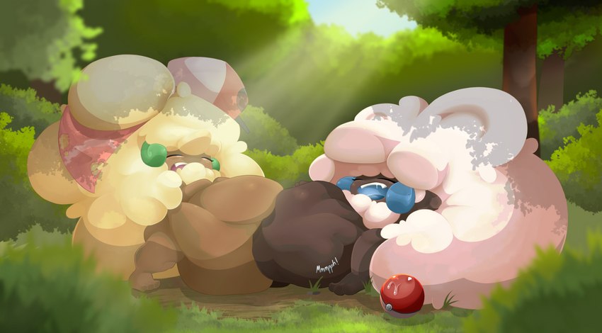 belly big_belly clothing digestion duo female female_pred forest hat headgear headwear muffled muffled_screaming multiple_pred multiple_prey overweight plant pokeball tree unseen_prey vore malachi21148 nintendo pokemon generation_5_pokemon mammal pokemon_(species) shiny_pokemon whimsicott absurd_res hi_res